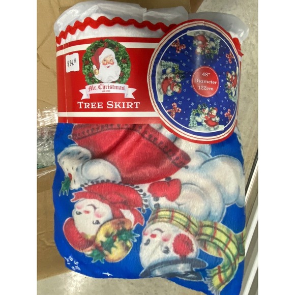 MR CHRISTMAS VINTAGE STYLE SNOWMAN TREE SKIRT GORGEOUS 48" - Picture 3 of 7